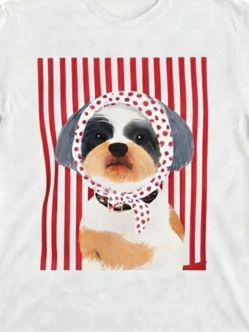 White Dog Graphic Tee with Red Accents - Pet Lover Shirt
